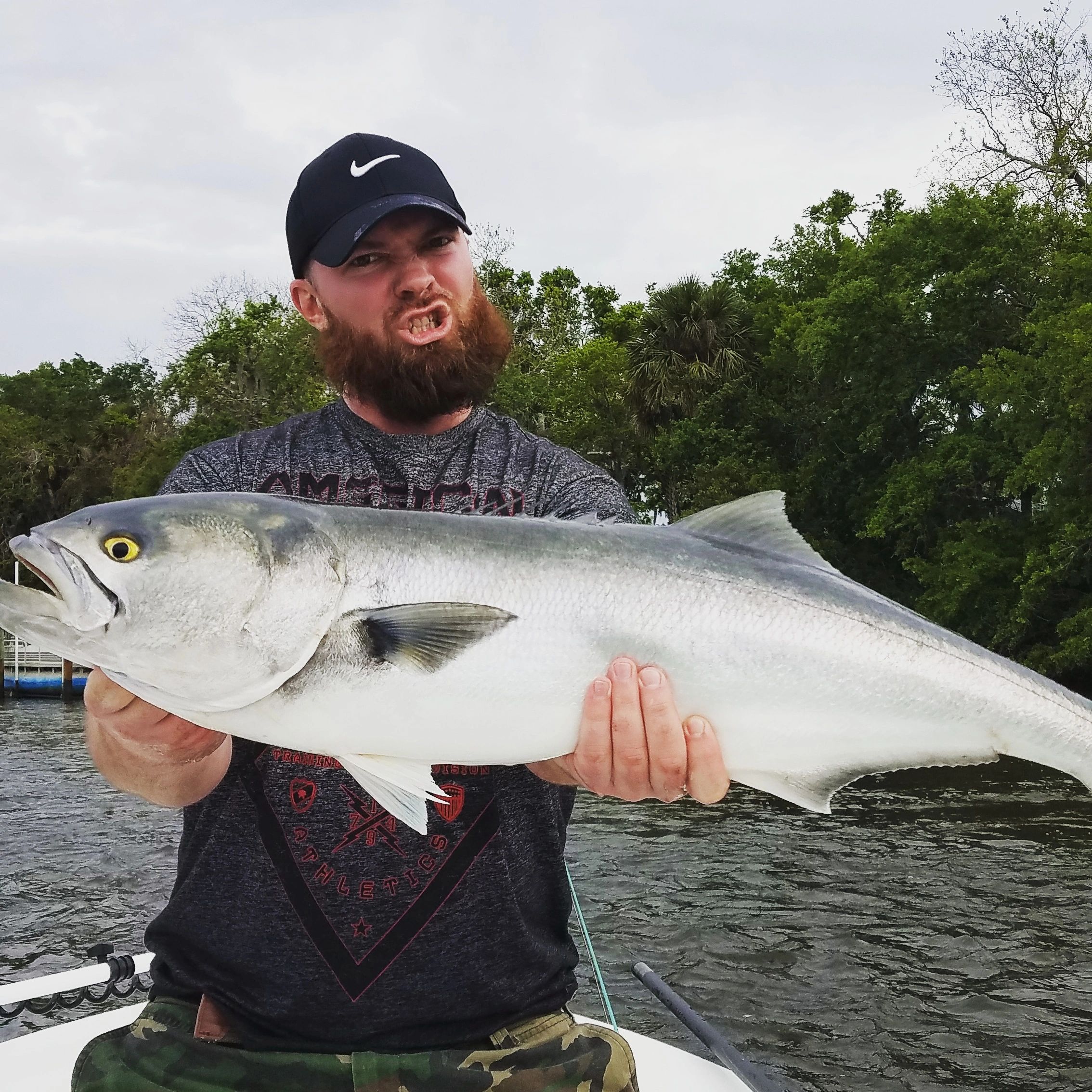 Big bluefish caught by a client while inshore fishing